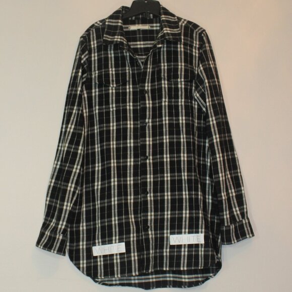 Off-White Checkered Plaid Flannel Shirt  Black  White men  size medium - Picture 1 of 8